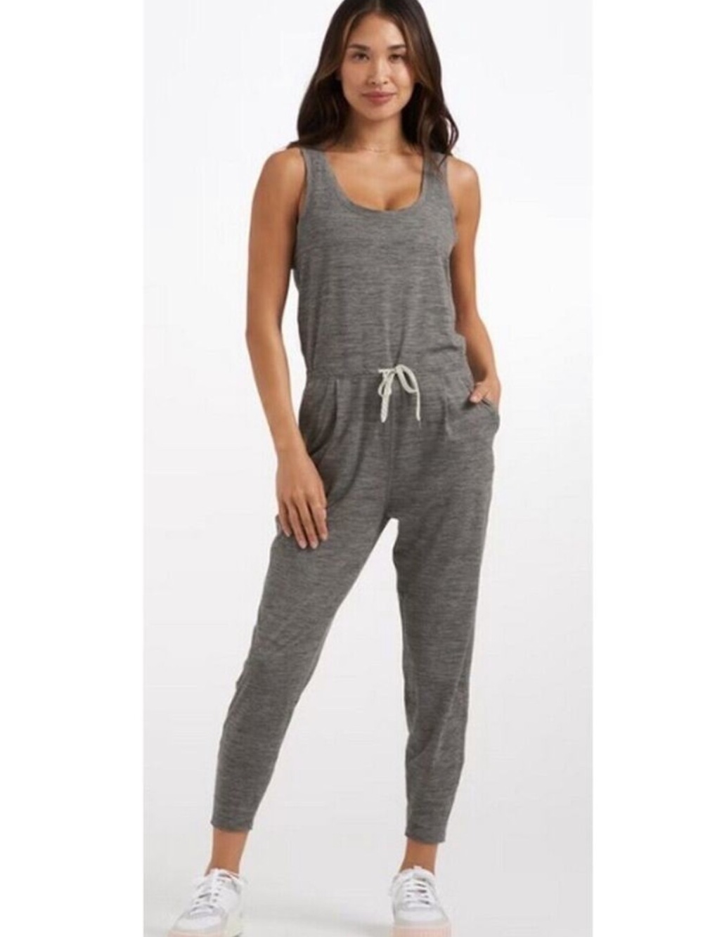 Vuori lux harem jumpsuit gray jogger bottom pockets